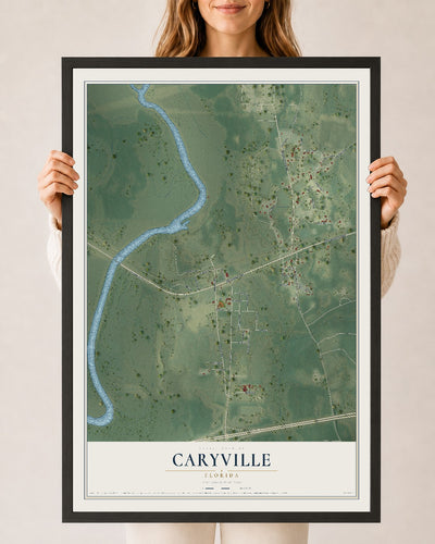 Caryville, Florida map print, 24" x 36" W/ Black Ayous Wood Frame mockup