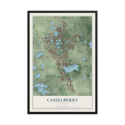 Casselberry, Florida map print, 12" x 18" W/ Black Ayous Wood Frame mockup