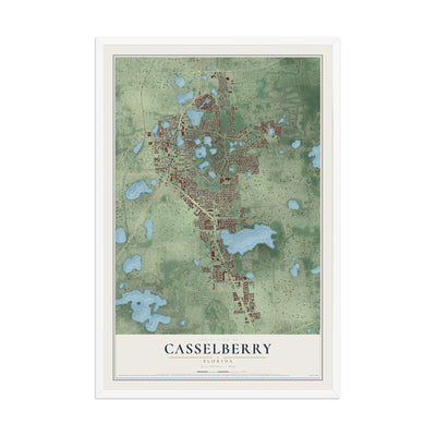 Casselberry, Florida map print, 12" x 18" W/ White Ayous Wood Frame mockup