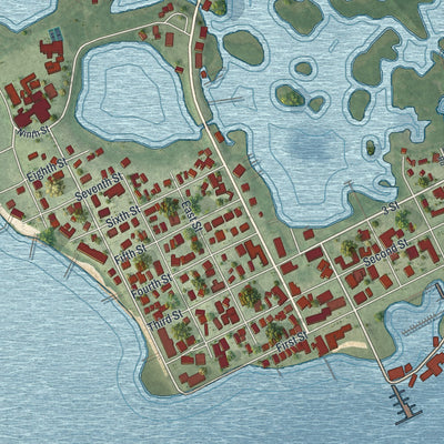 Close-up 1 of the Cedar Key, Florida map artwork