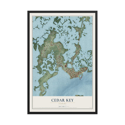 Cedar Key, Florida map print, 12" x 18" W/ Black Ayous Wood Frame mockup