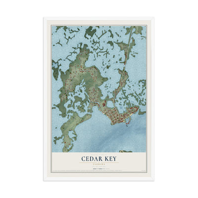 Cedar Key, Florida map print, 12" x 18" W/ White Ayous Wood Frame mockup