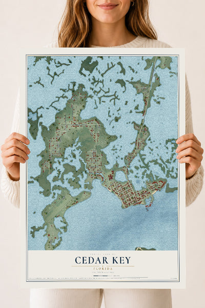 Cedar Key, Florida map print, 18" x 24" Archival Matte Print mockup