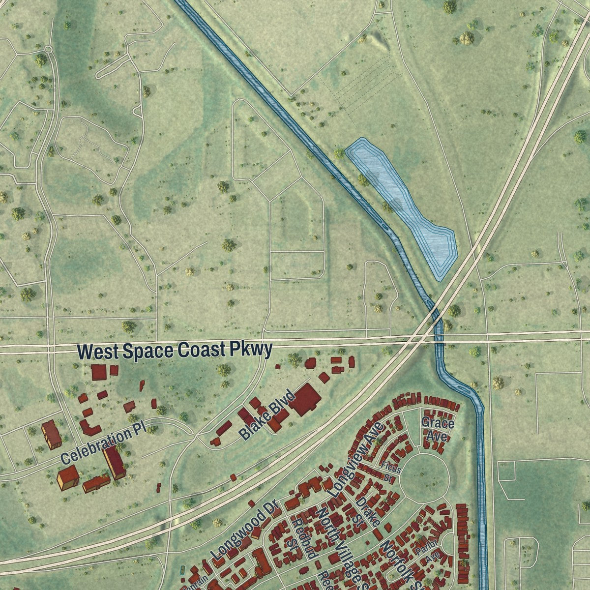 Close-up 2 of the Celebration, Florida map artwork