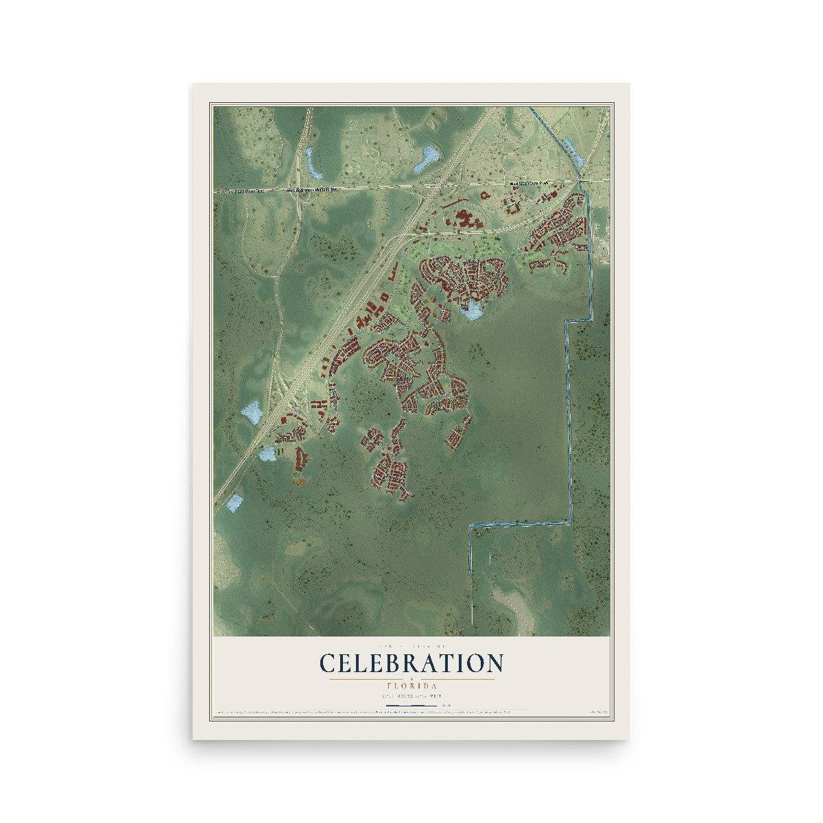 Celebration, Florida map print, 12" x 18" Archival Matte Print mockup
