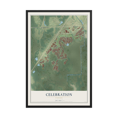 Celebration, Florida map print, 12" x 18" W/ Black Ayous Wood Frame mockup