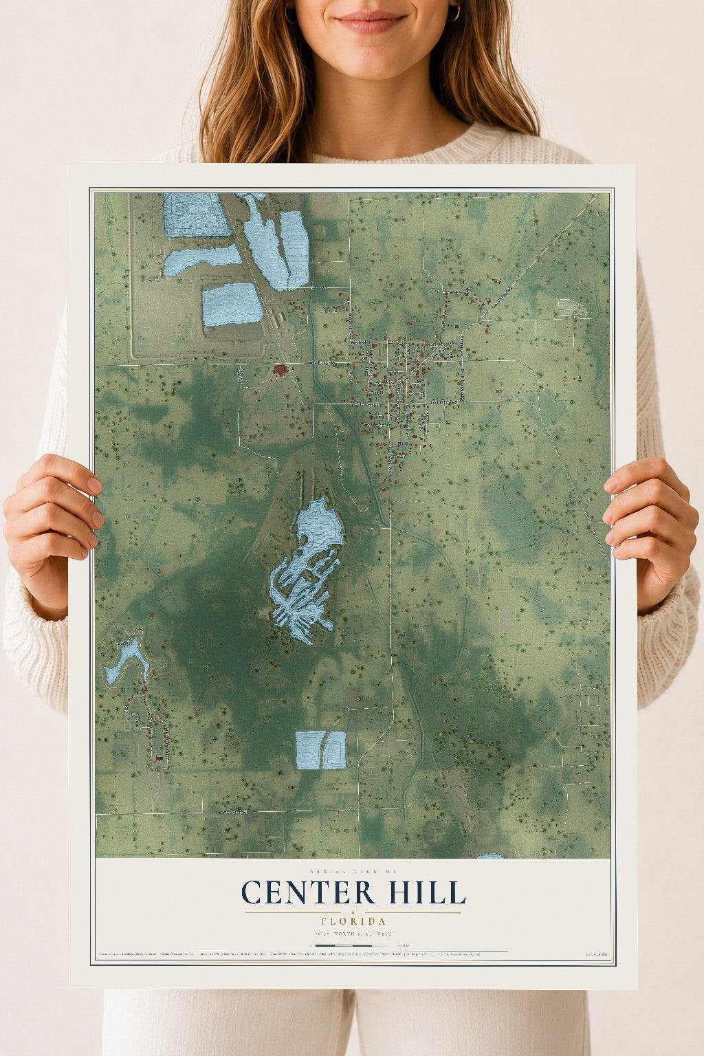 Center Hill, Florida map print, 18" x 24" Archival Matte Print mockup