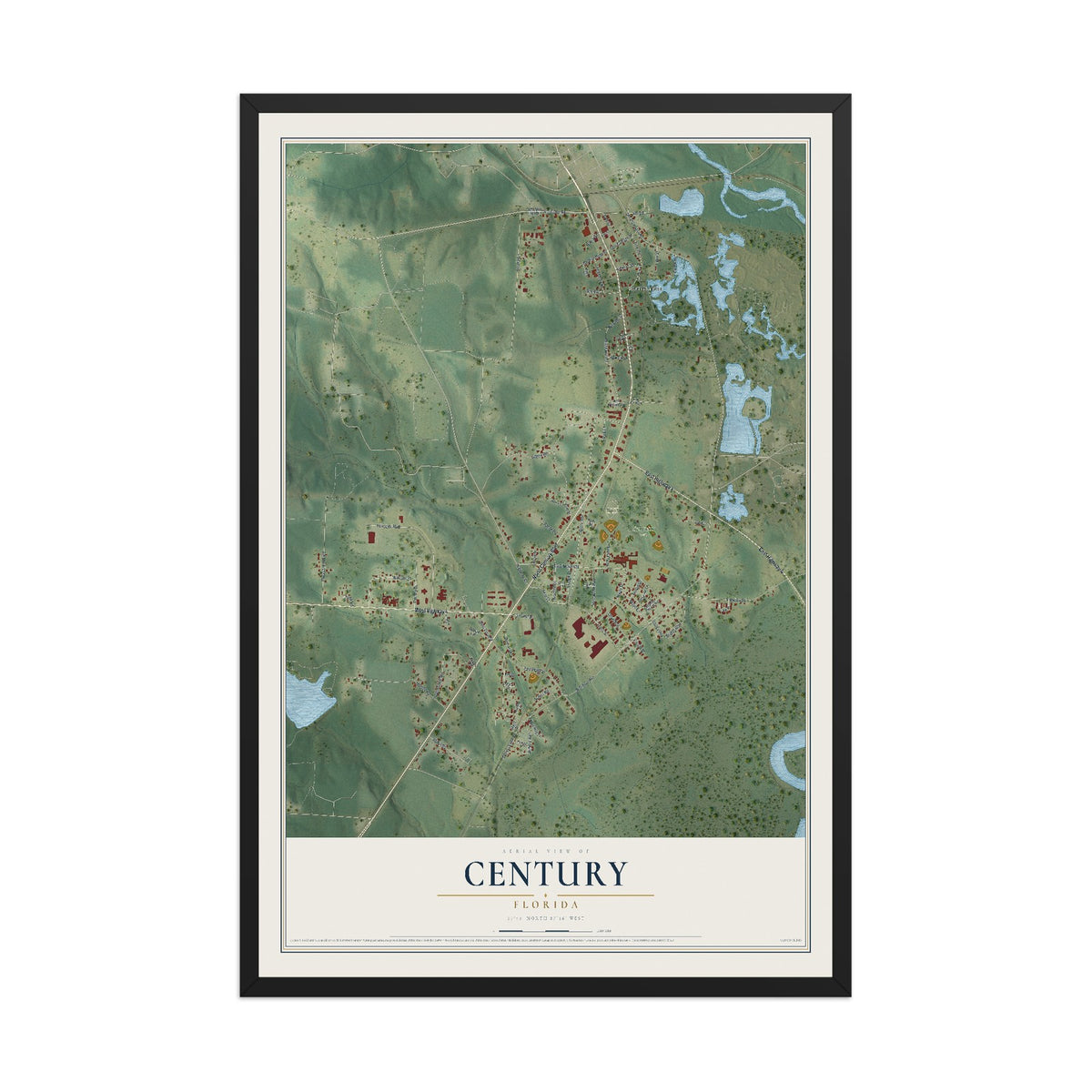 Century, Florida map print, 12" x 18" W/ Black Ayous Wood Frame mockup