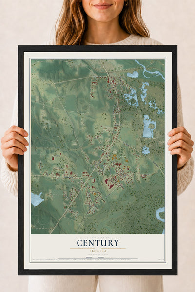 Century, Florida map print, 18" x 24" W/ Black Ayous Wood Frame mockup