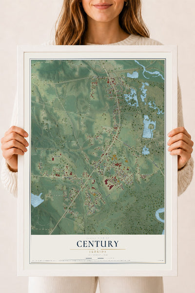 Century, Florida map print, 18" x 24" W/ White Ayous Wood Frame mockup