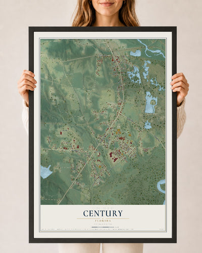 Century, Florida map print, 24" x 36" W/ Black Ayous Wood Frame mockup