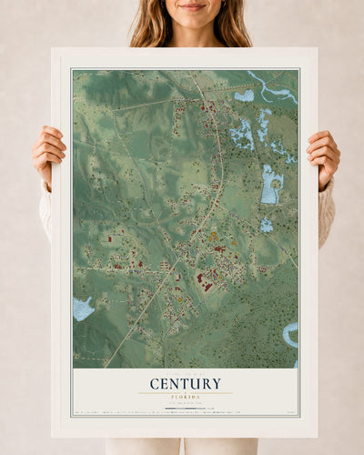 Century, Florida map print, 24" x 36" W/ White Ayous Wood Frame mockup