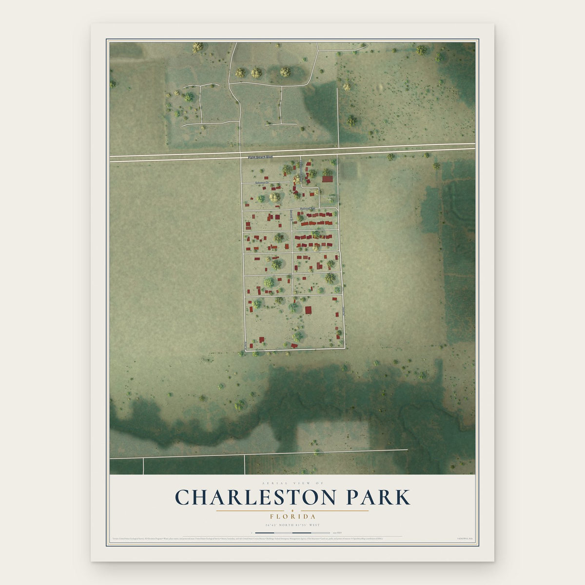 Charleston Park, Florida map print, the full design