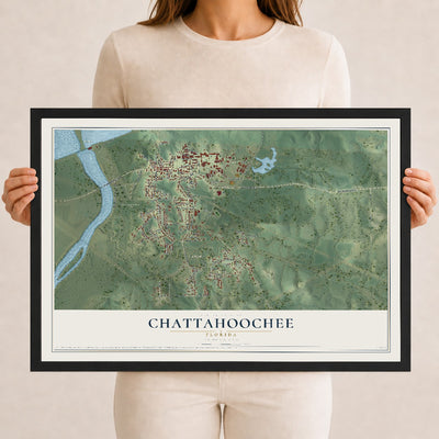 Chattahoochee, Florida map print, 12" x 18" W/ Black Ayous Wood Frame mockup