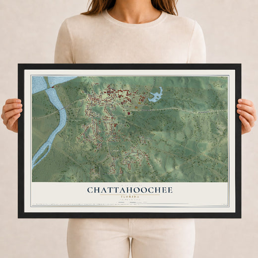 Map of Chattahoochee, Florida, 12 x 18 inch print in a black wood frame