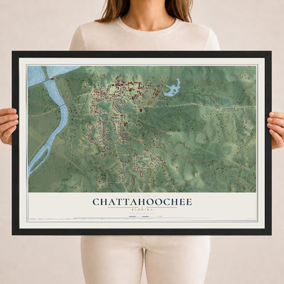 Chattahoochee, Florida map print, 18" x 24" W/ Black Ayous Wood Frame mockup