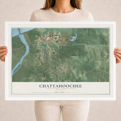 Chattahoochee, Florida map print, 18" x 24" W/ White Ayous Wood Frame mockup