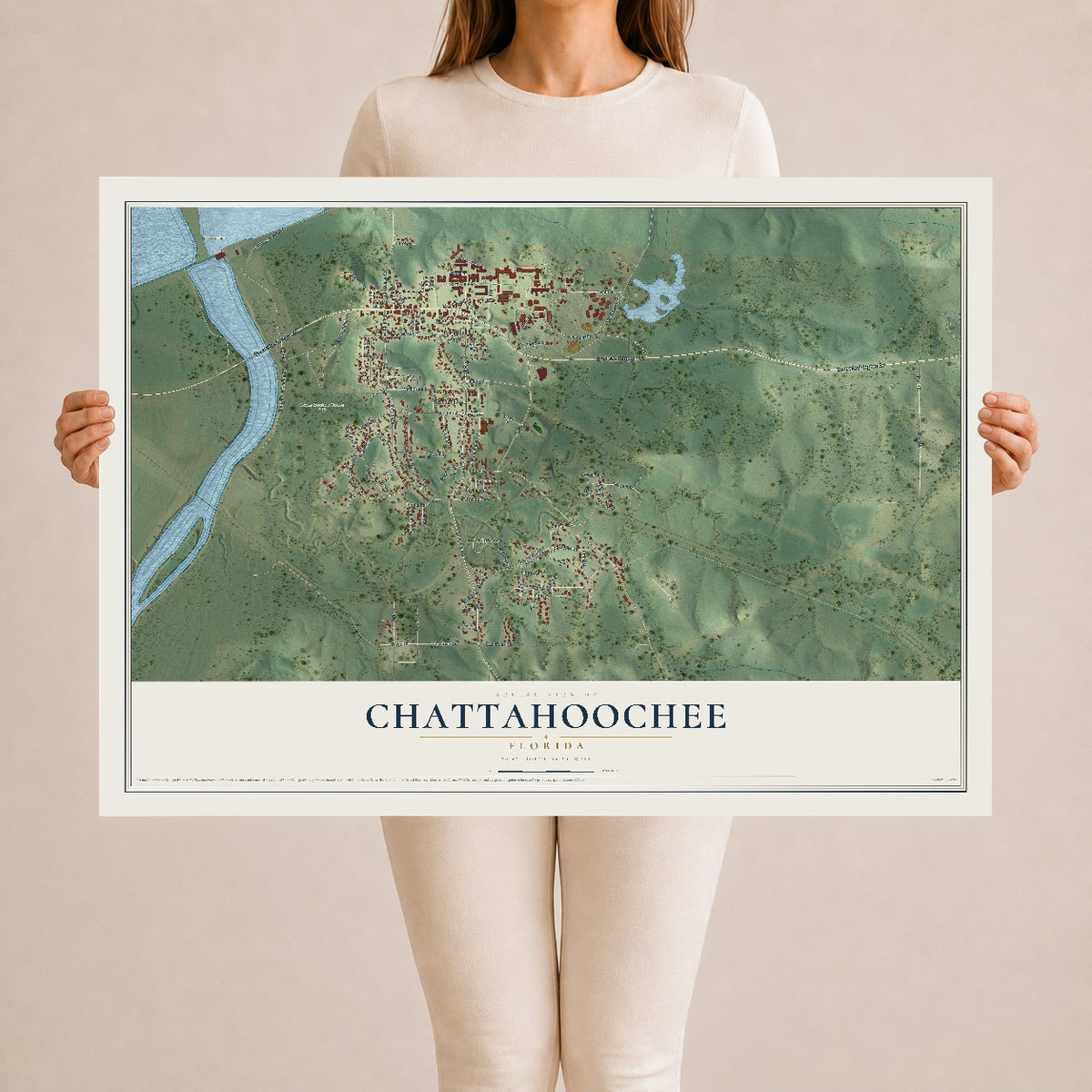 Chattahoochee, Florida map print, 24" x 36" Archival Matte Print mockup