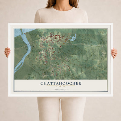 Chattahoochee, Florida map print, 24" x 36" W/ White Ayous Wood Frame mockup