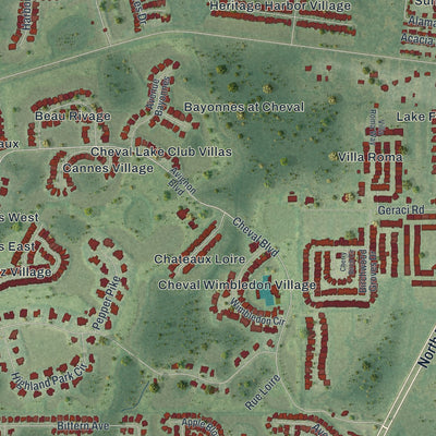 Close-up of the map of Cheval, Florida print showing street and building detail