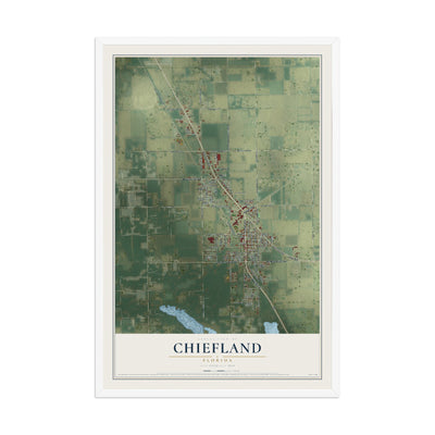 Chiefland, Florida map print, 12" x 18" W/ White Ayous Wood Frame mockup