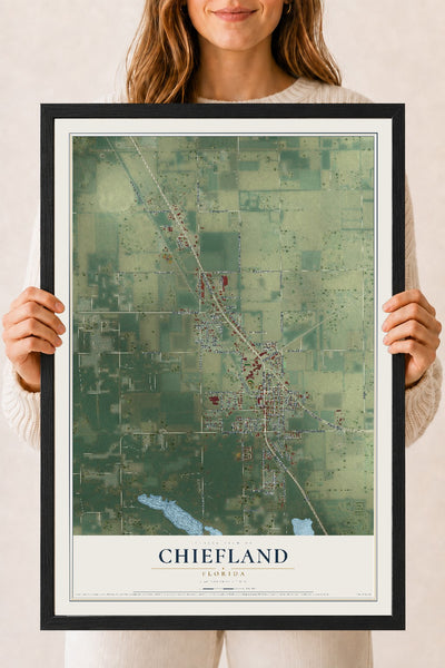Chiefland, Florida map print, 18" x 24" W/ Black Ayous Wood Frame mockup