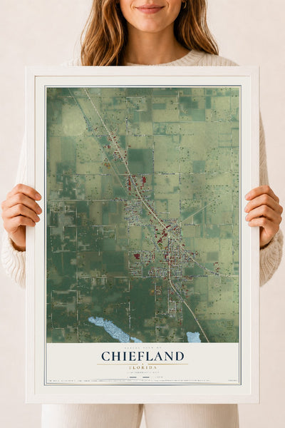 Chiefland, Florida map print, 18" x 24" W/ White Ayous Wood Frame mockup