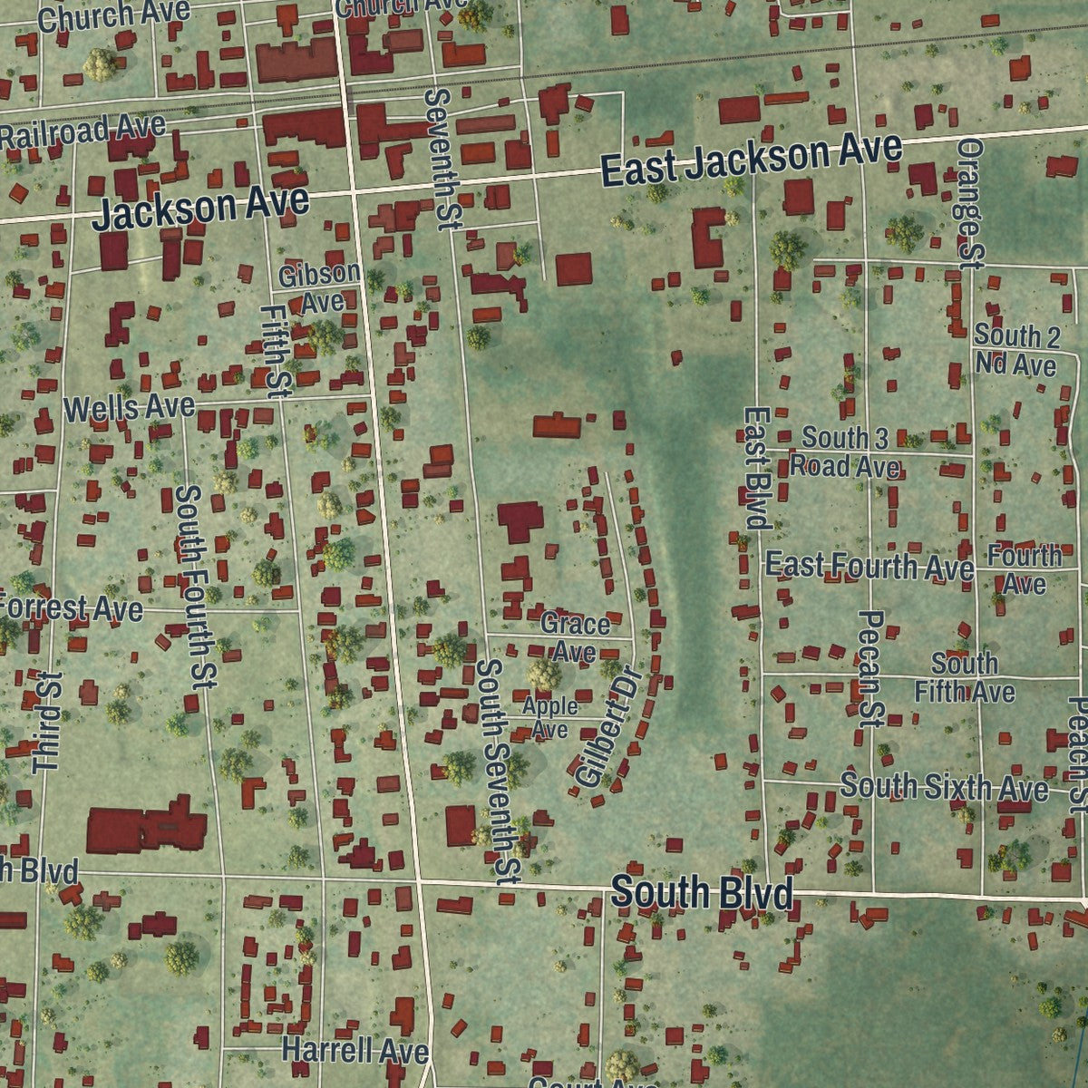 Close-up 1 of the Chipley, Florida map artwork