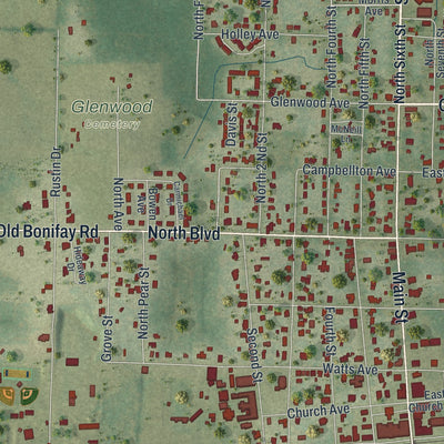 Close-up 2 of the Chipley, Florida map artwork