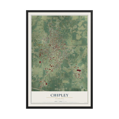Chipley, Florida map print, 12" x 18" W/ Black Ayous Wood Frame mockup