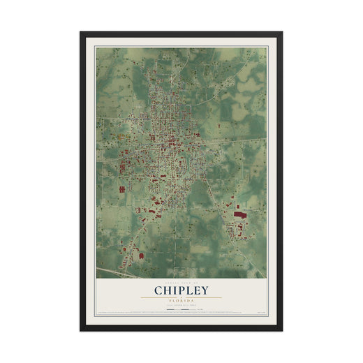 Map of Chipley, Florida, 12 x 18 inch print in a black wood frame