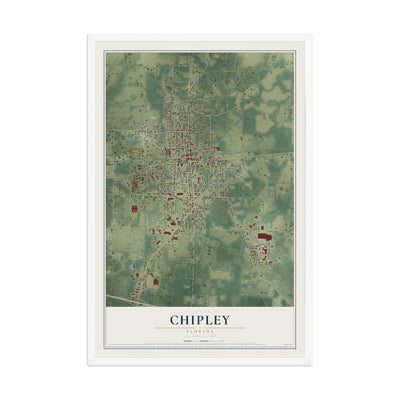 Chipley, Florida map print, 12" x 18" W/ White Ayous Wood Frame mockup