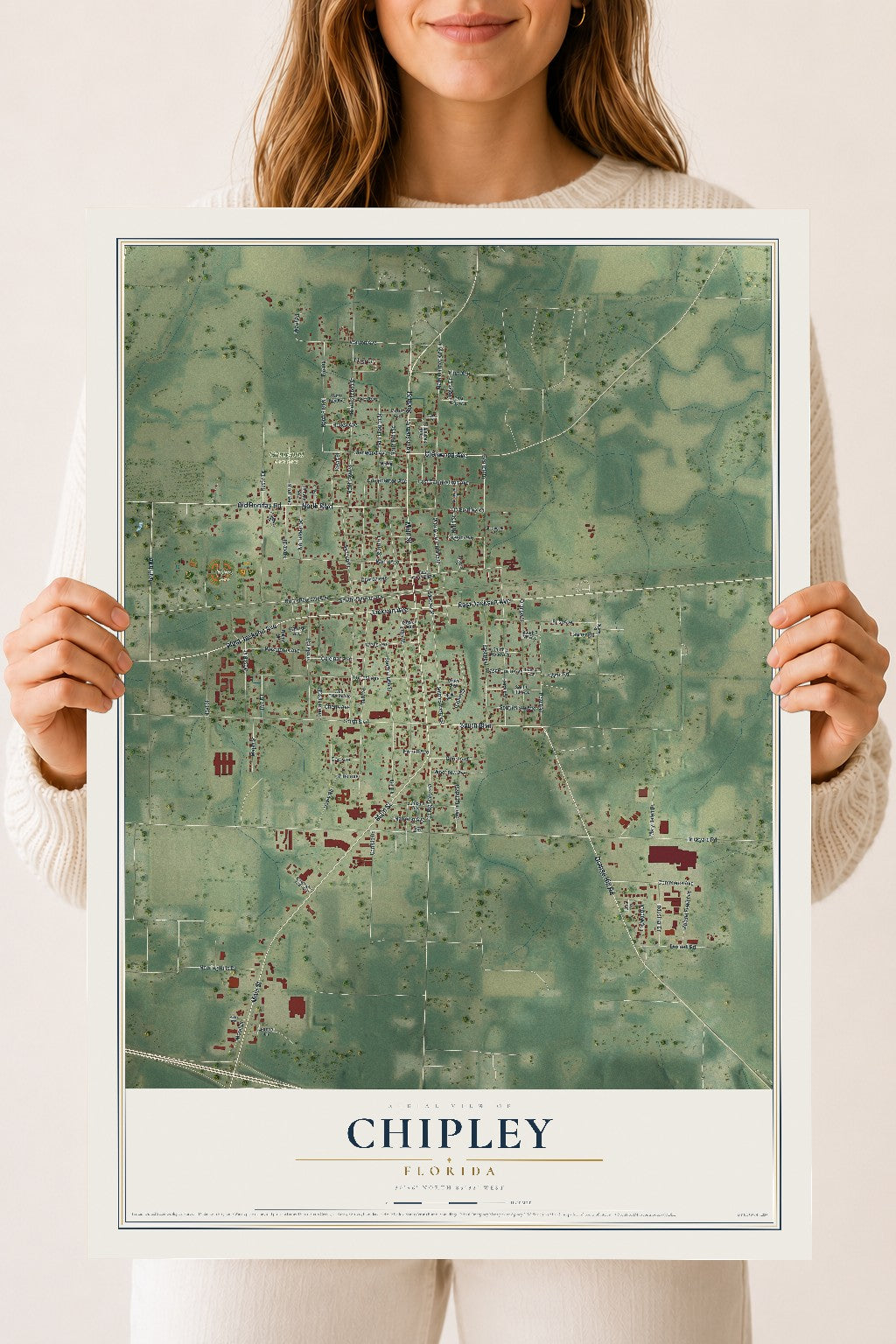 Chipley, Florida map print, 18" x 24" Archival Matte Print mockup