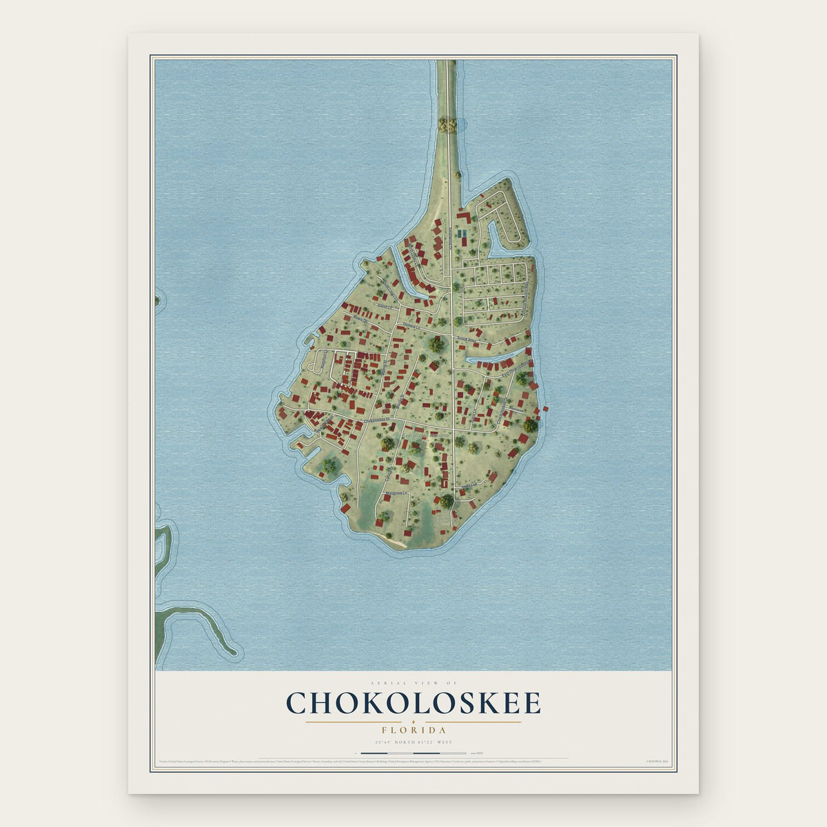 Chokoloskee, Florida map print, the full design
