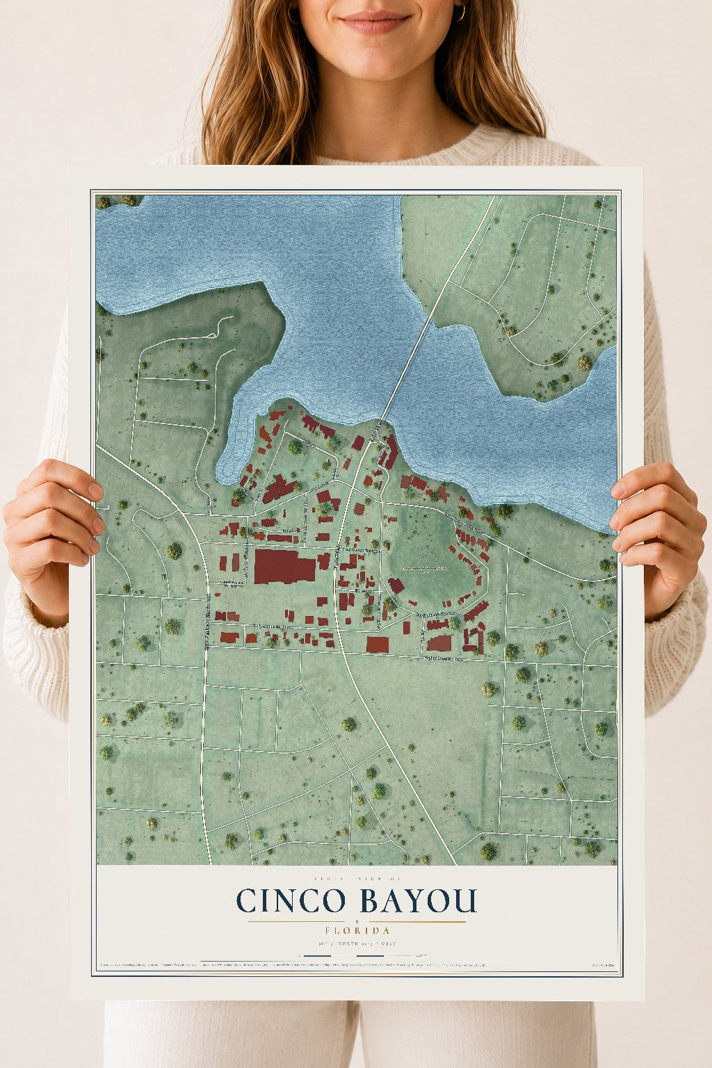 Cinco Bayou, Florida map print, 18" x 24" Archival Matte Print mockup