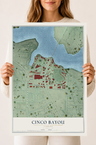 Cinco Bayou, Florida map print, 18" x 24" Archival Matte Print mockup