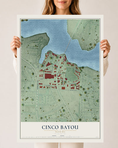 Cinco Bayou, Florida map print, 24" x 36" Archival Matte Print mockup