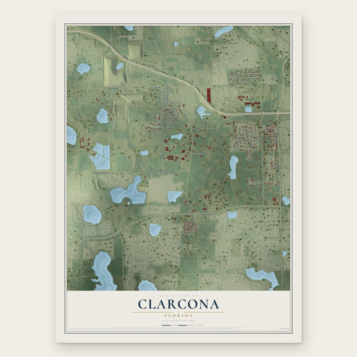 Clarcona, Florida map print, the full design