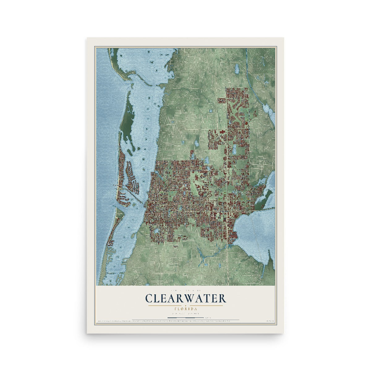 Clearwater, Florida map print, 12" x 18" Archival Matte Print mockup