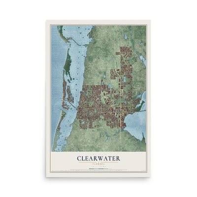 Clearwater, Florida map print, 12" x 18" Archival Matte Print mockup