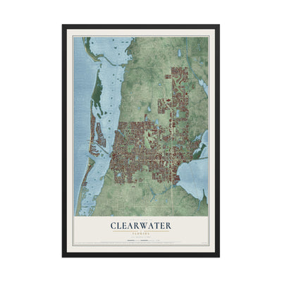 Clearwater, Florida map print, 12" x 18" W/ Black Ayous Wood Frame mockup