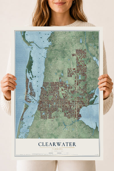 Clearwater, Florida map print, 18" x 24" Archival Matte Print mockup
