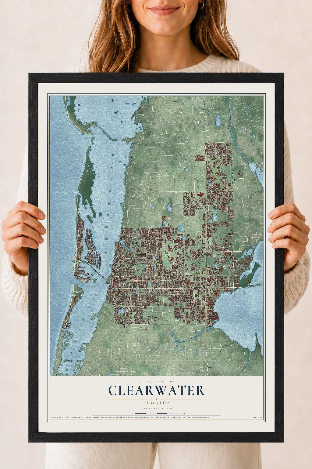 Clearwater, Florida map print, 18" x 24" W/ Black Ayous Wood Frame mockup