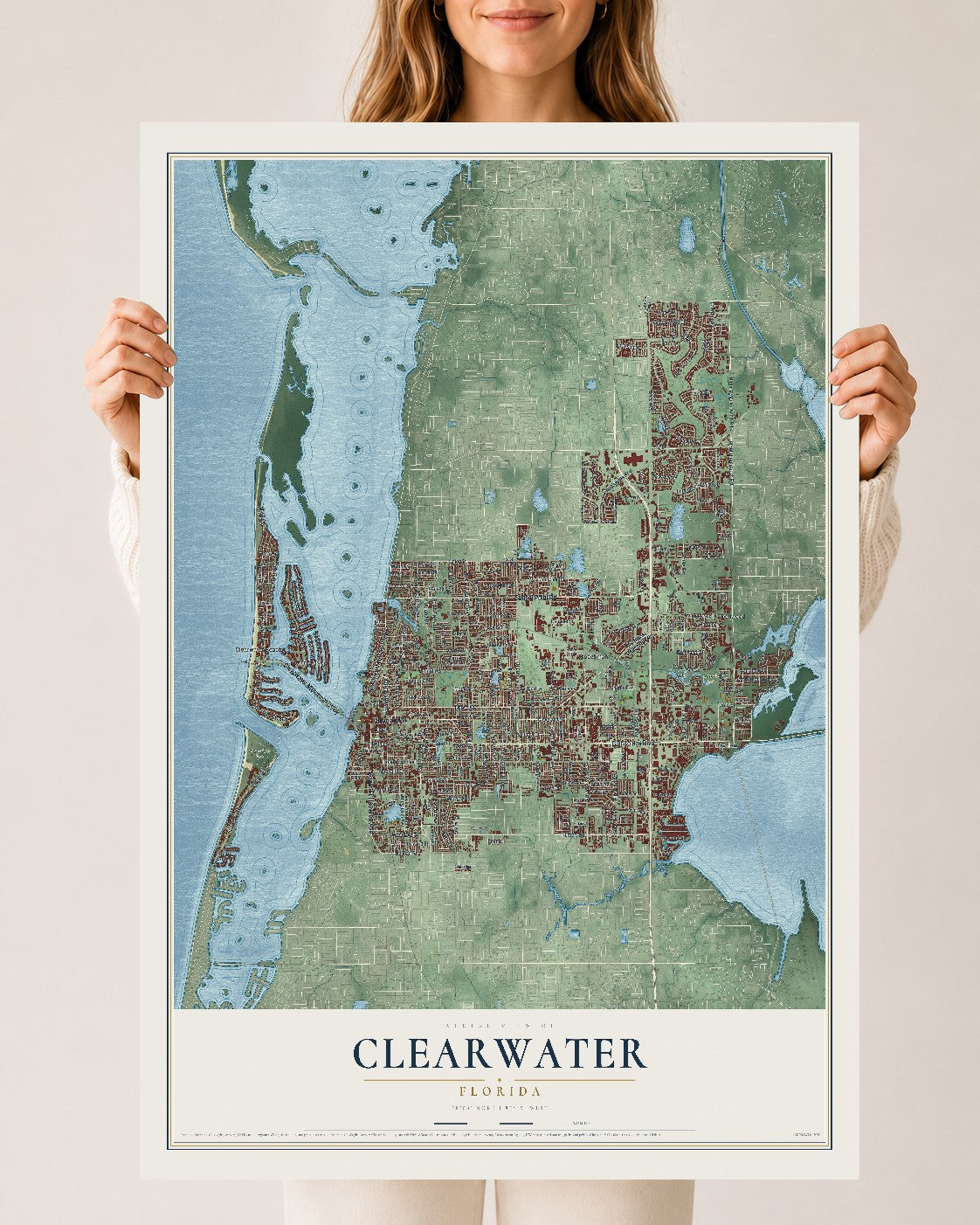 Clearwater, Florida map print, 24" x 36" Archival Matte Print mockup