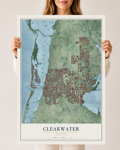 Clearwater, Florida map print, 24" x 36" Archival Matte Print mockup