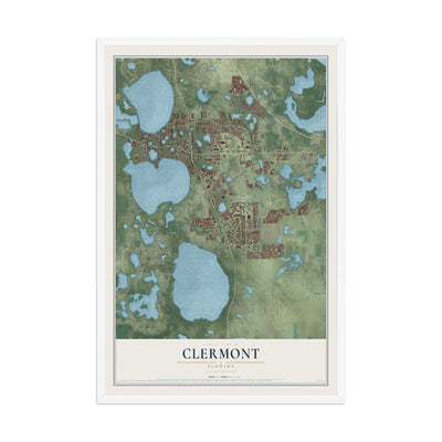 Clermont, Florida map print, 12" x 18" W/ White Ayous Wood Frame mockup