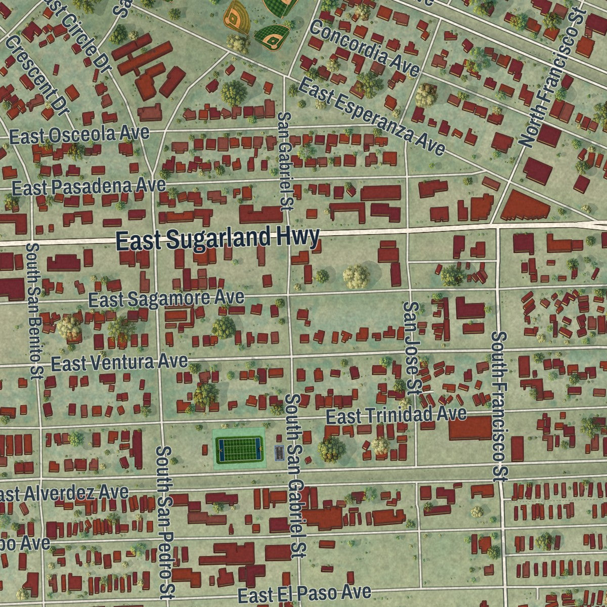 Close-up 1 of the Clewiston, Florida map artwork
