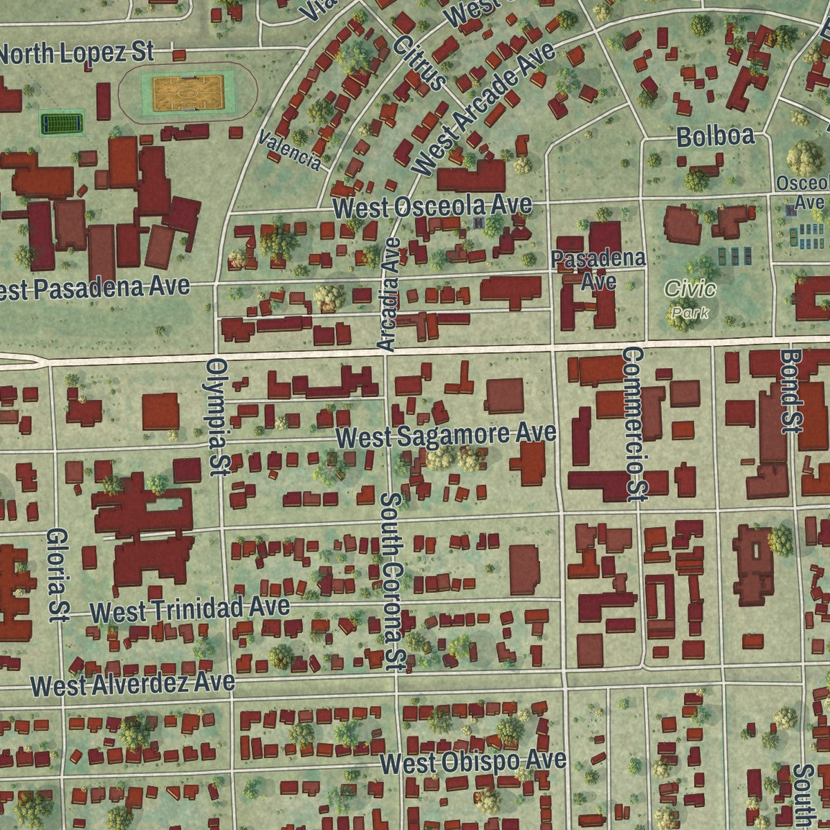 Close-up 2 of the Clewiston, Florida map artwork