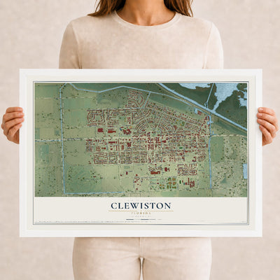 Clewiston, Florida map print, 12" x 18" W/ White Ayous Wood Frame mockup