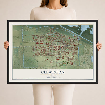 Clewiston, Florida map print, 24" x 36" W/ Black Ayous Wood Frame mockup